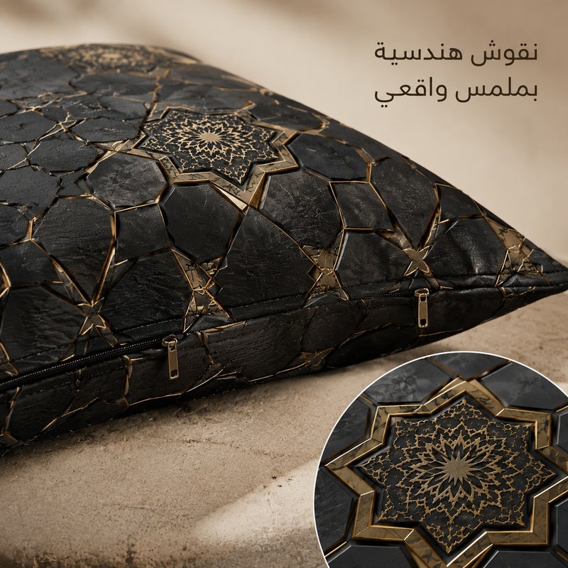 Black Gold Islamic Geometric Pattern Cushion Cover, Luxury Middle Eastern Style Decorative Pillowcase for Sofa, Bedroom, Living Room and Gift Home Decor - Image 4