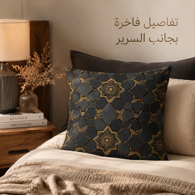 Black Gold Islamic Geometric Pattern Cushion Cover, Luxury Middle Eastern Style Decorative Pillowcase for Sofa, Bedroom, Living Room and Gift Home Decor - Image 3