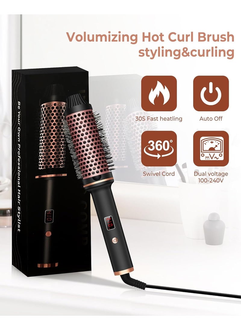 General - Curling Brush 2 in 1 38mm 1.5inch Ionic Hot Brush, 120-210℃ Digital Display 11 Temperatures Heated Volumizing Brush, Creates Loose Curls 100-240V - Image 1