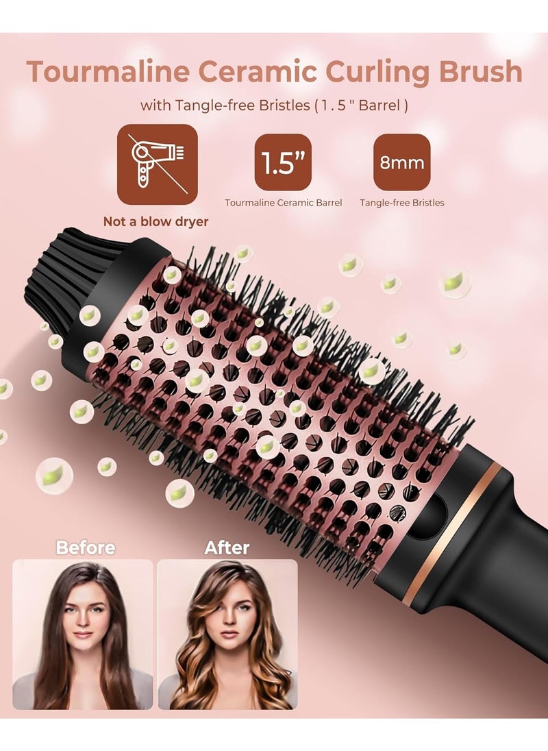 General - Curling Brush 2 in 1 38mm 1.5inch Ionic Hot Brush, 120-210℃ Digital Display 11 Temperatures Heated Volumizing Brush, Creates Loose Curls 100-240V - Image 1