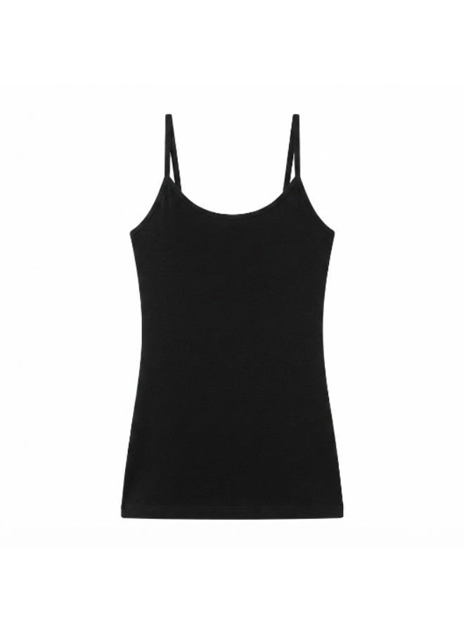 Women's Cotton Camisole Tank Top with Thin Spaghetti Straps, Soft Stretch Undershirt, Sleeveless Slim Fit Basic Layering Vest, Breathable Everyday Innerwear, 95% Cotton 5% Lycra, Lightweight Comfortable Casual Top, Black - Image 4