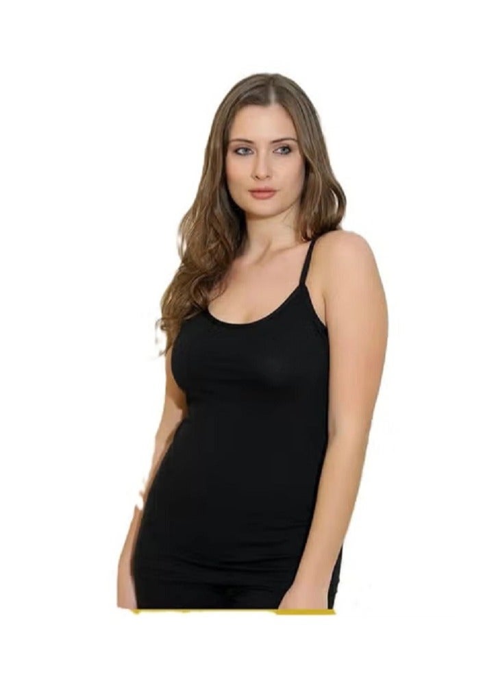 Women's Cotton Camisole Tank Top with Thin Spaghetti Straps, Soft Stretch Undershirt, Sleeveless Slim Fit Basic Layering Vest, Breathable Everyday Innerwear, 95% Cotton 5% Lycra, Lightweight Comfortable Casual Top, Black - Image 3