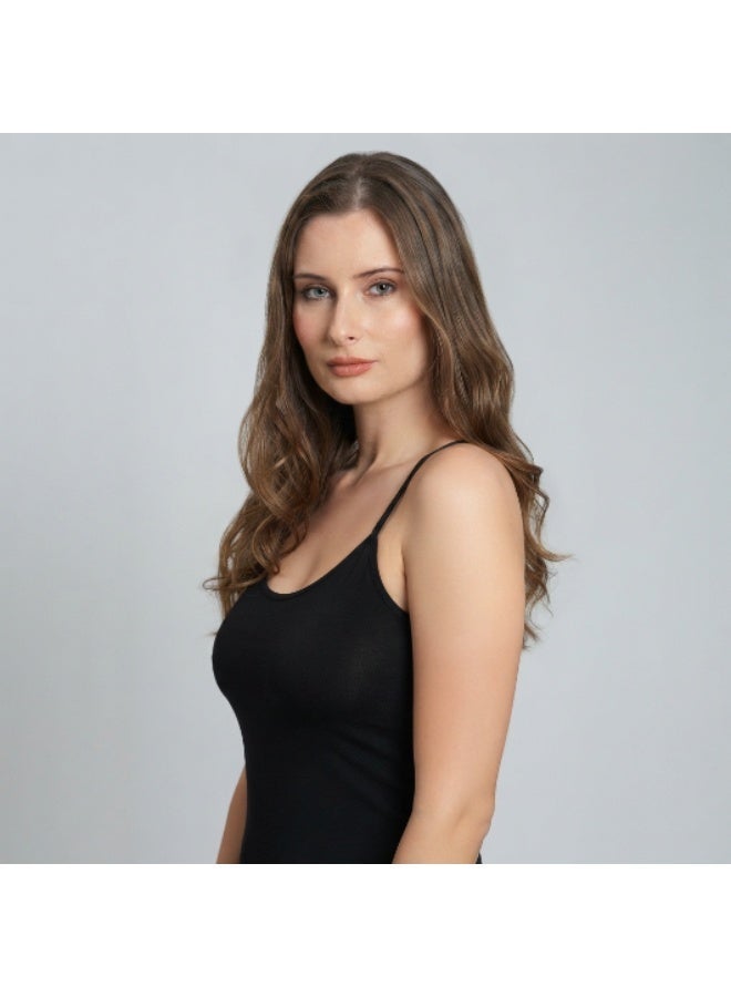Women's Cotton Camisole Tank Top with Thin Spaghetti Straps, Soft Stretch Undershirt, Sleeveless Slim Fit Basic Layering Vest, Breathable Everyday Innerwear, 95% Cotton 5% Lycra, Lightweight Comfortable Casual Top, Black - Image 5
