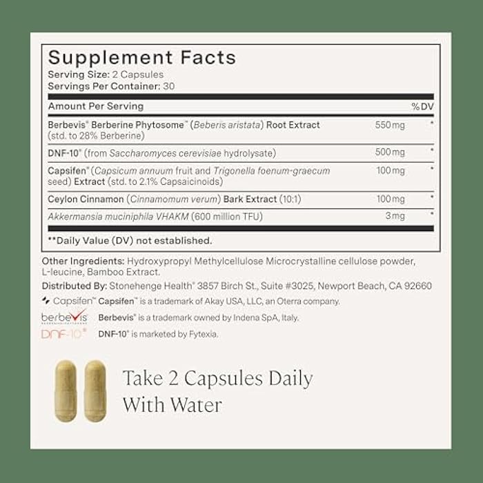 Stonehenge Health Dynamic GLP-1 Nutrition Support Supplement for Women, Men, 550mg Berbevis Berberine 10x Better Absorbed, Akkermansia, DNF-10, Capsifen Support Appetite, Gut Health - 60 Veg Caps - Image 4