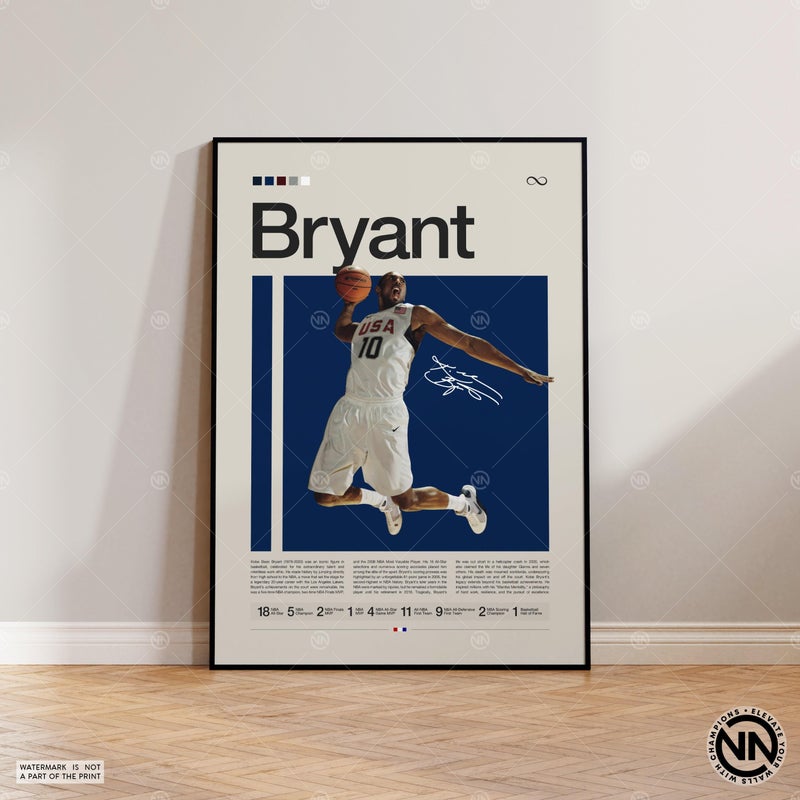 TNESSENTIAL Kobe Bryant Poster, LA Lakers Poster, NBA Poster, Sports Poster, Mid Century Modern, NBA Fans, Basketball Gift, Sports Bedroom Posters - Image 1