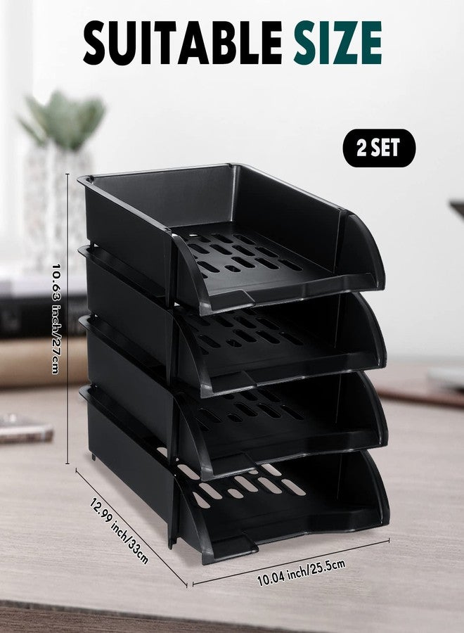 Fainne 8 Pcs Stackable Paper Trays Organizer for Desk 8 Layer Stackable Letter Trays Plastic File Organizer Tray and Stacking Supports for File Storage, 13 x 10 x 2.76'' (Black) - Image 2
