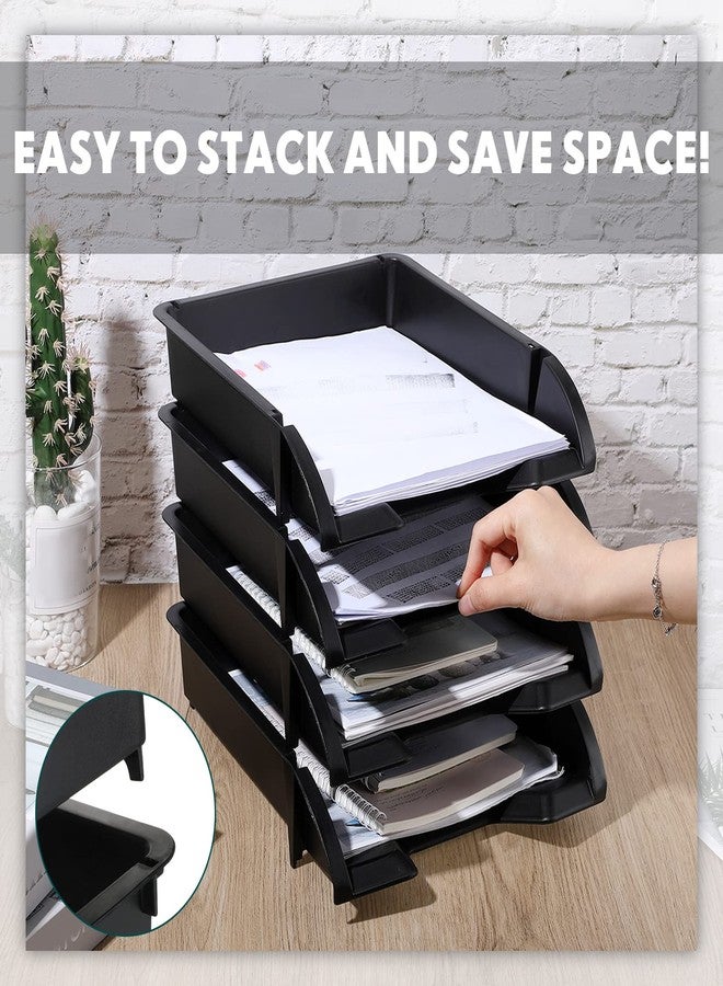 Fainne 8 Pcs Stackable Paper Trays Organizer for Desk 8 Layer Stackable Letter Trays Plastic File Organizer Tray and Stacking Supports for File Storage, 13 x 10 x 2.76'' (Black) - Image 3