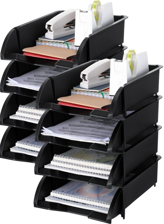 Fainne 8 Pcs Stackable Paper Trays Organizer for Desk 8 Layer Stackable Letter Trays Plastic File Organizer Tray and Stacking Supports for File Storage, 13 x 10 x 2.76'' (Black) - Image 1