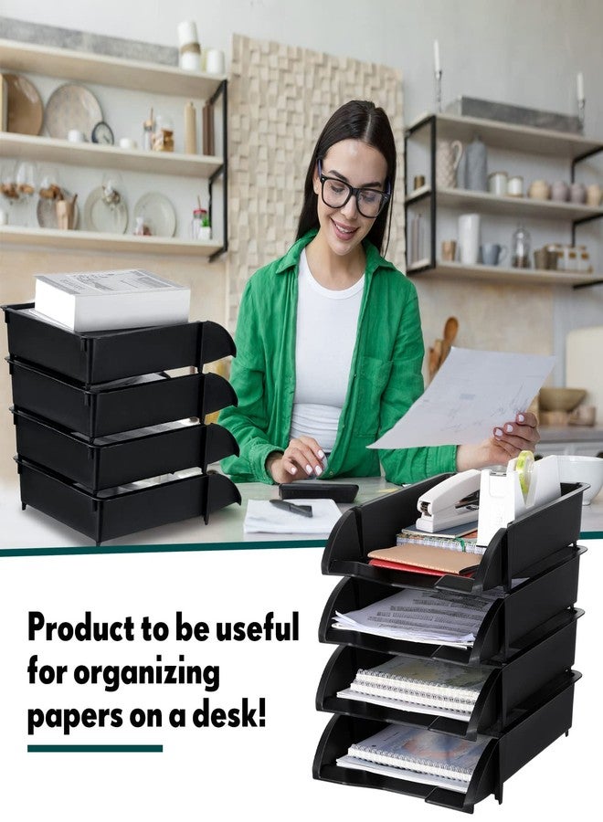 Fainne 8 Pcs Stackable Paper Trays Organizer for Desk 8 Layer Stackable Letter Trays Plastic File Organizer Tray and Stacking Supports for File Storage, 13 x 10 x 2.76'' (Black) - Image 5