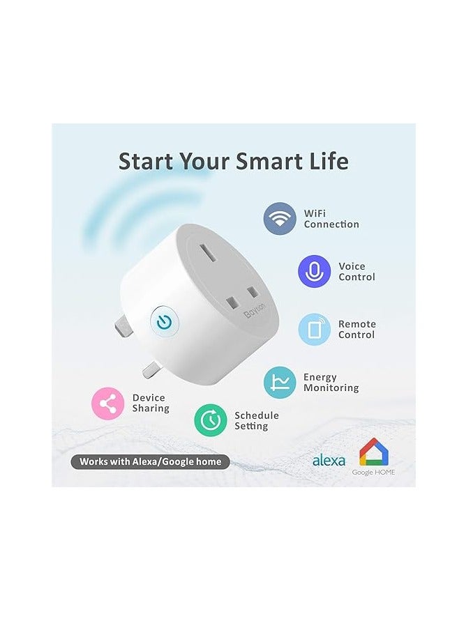 Baytion WiFi Smart Plug, Baytion 16A Energy Monitoring WLAN Smart Plug Socket Work with Alexa,Echo, Mini Smart Outlet Remote and Voice Control No Hub Required (White Package) - Image 2