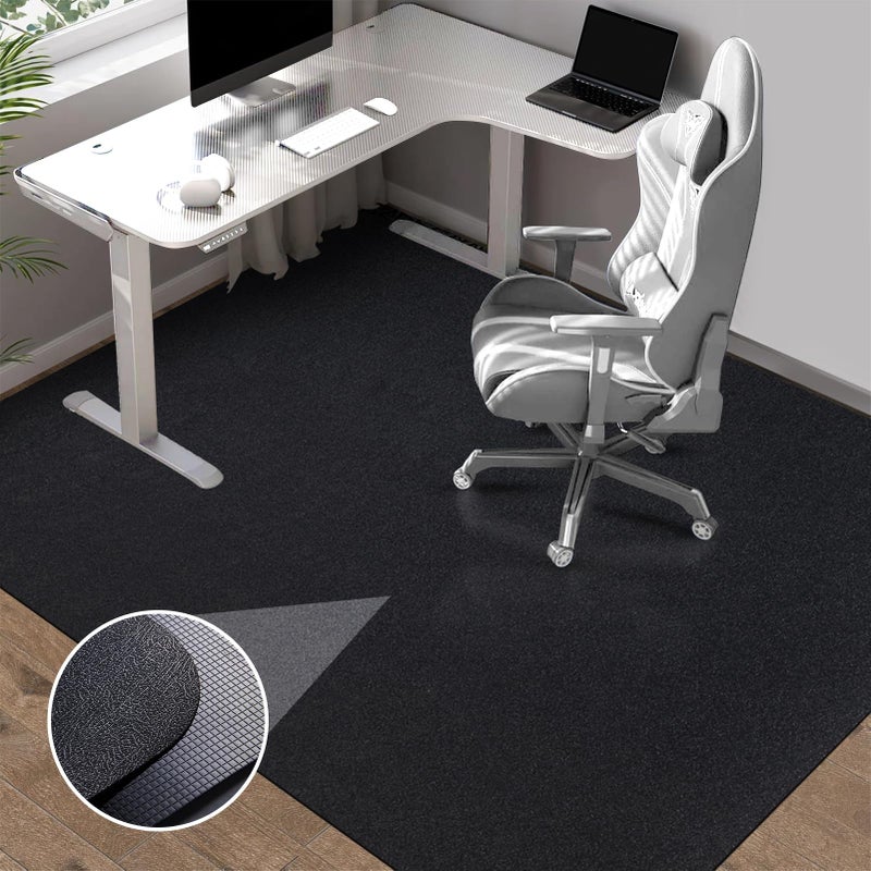 Office Chair Mat for Hardwood Floor 63 x 51 Extra Large Black Office Chair Mats AntiSlip Rubber Floor Mat for Gaming Rolling Chair Heavy Duty Sturdy Floor Protector Mat Under L Computer Desk