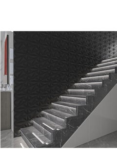 Generic 12 Pieces 3D Wall Panels, 3D Texture PVC Wallpaper, Decorative Wall Cover PVC Material Each 30x30cm Black  - Image 2