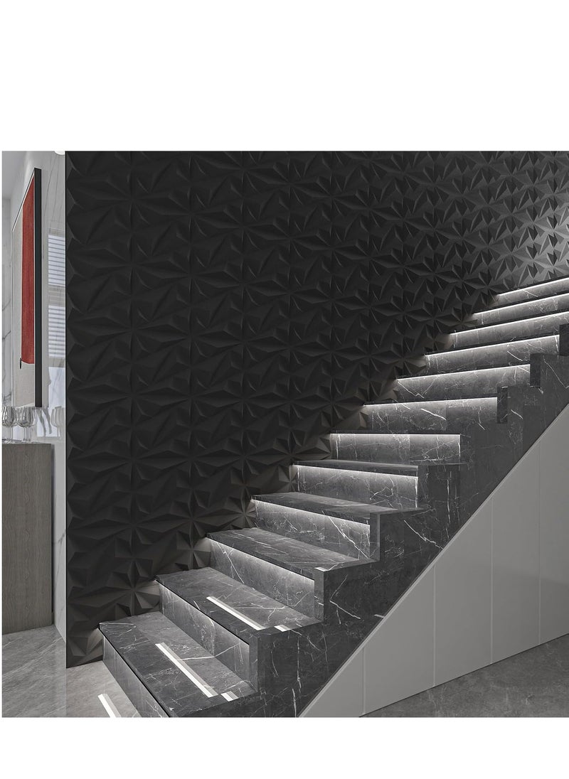 Generic 12 Pieces 3D Wall Panels, 3D Texture PVC Wallpaper, Decorative Wall Cover PVC Material Each 30x30cm Black  - Image 2