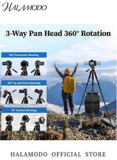 HALAMODO 63" Camera Tripods for Phone Video Recording Heavy Duty Tripod Stand Professional Travel DSLR Compatible with Canon iPhone, Max Load 15 LB  - Image 3