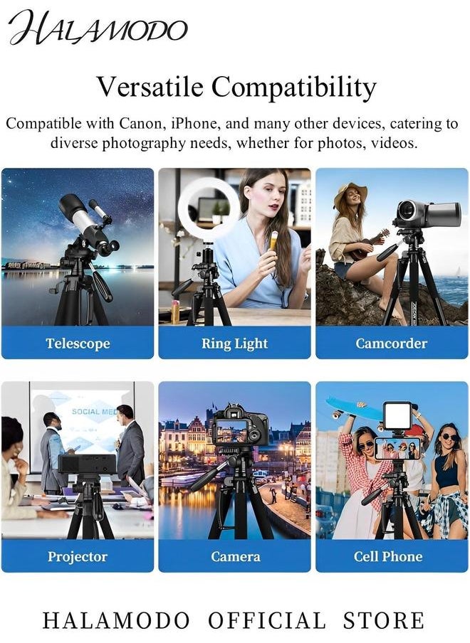HALAMODO 63" Camera Tripods for Phone Video Recording Heavy Duty Tripod Stand Professional Travel DSLR Compatible with Canon iPhone, Max Load 15 LB  - Image 5