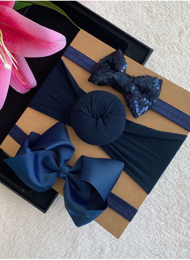 The Girl Cap The Girl Cap Elastic Baby Headband Stretchable Nylon Assorted Hairbands Hair Accessories for Baby -Blue - 3PCs  - Image 2