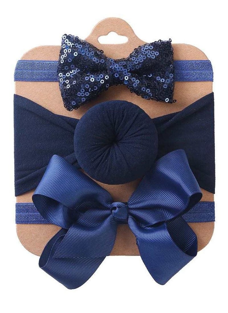 The Girl Cap The Girl Cap Elastic Baby Headband Stretchable Nylon Assorted Hairbands Hair Accessories for Baby -Blue - 3PCs  - Image 1