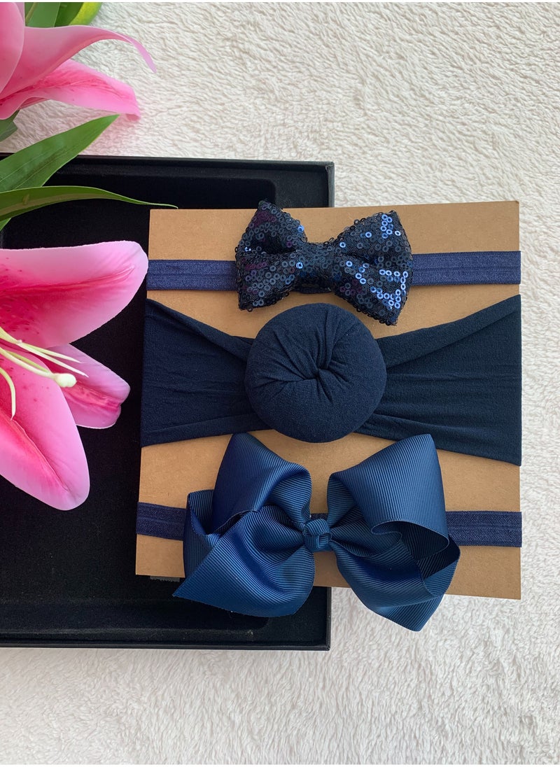 The Girl Cap The Girl Cap Elastic Baby Headband Stretchable Nylon Assorted Hairbands Hair Accessories for Baby -Blue - 3PCs  - Image 3