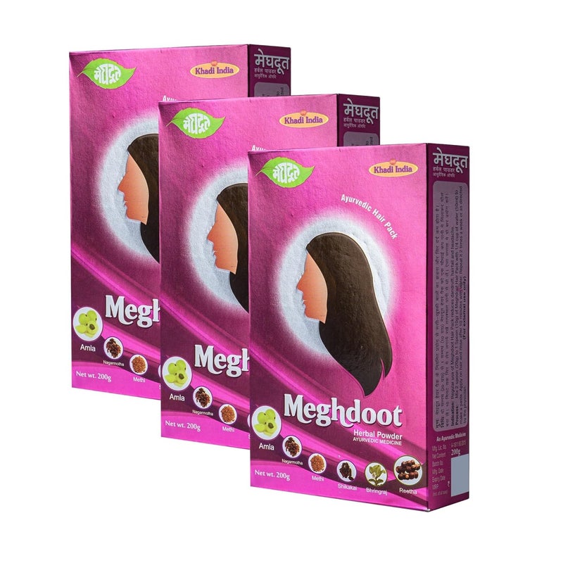 Meghdoot Ayurvedic Herbal Powder for Dandruff Control  Oily Scalp Enriched with Amla Reetha Shikakai Methi Nagarmotha Bhringraj 100 Natural Sulphate  Paraben Free 200g Each Pack of 3 - Image 1