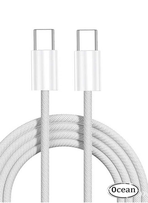 60W PD Fast Charging Data Cable, Type-C To Type-C, Suitable for Apple iPhone 16/Plus/Pro/Pro Max, iPhone 15 Full Series, MacBook, iPad Pro/Air, and More, 1.5M Long (Grey/White)