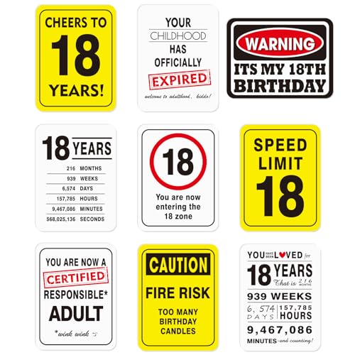 WERNNSAI 18th Birthday Party Decorations - 9PCS Wall Signs Funny Tags for Teens 18 Years Old Party Decor 18th Party Banner Table Centerpieces Door Wall Windows Signs Picture Props for Boys Girls - Image 1