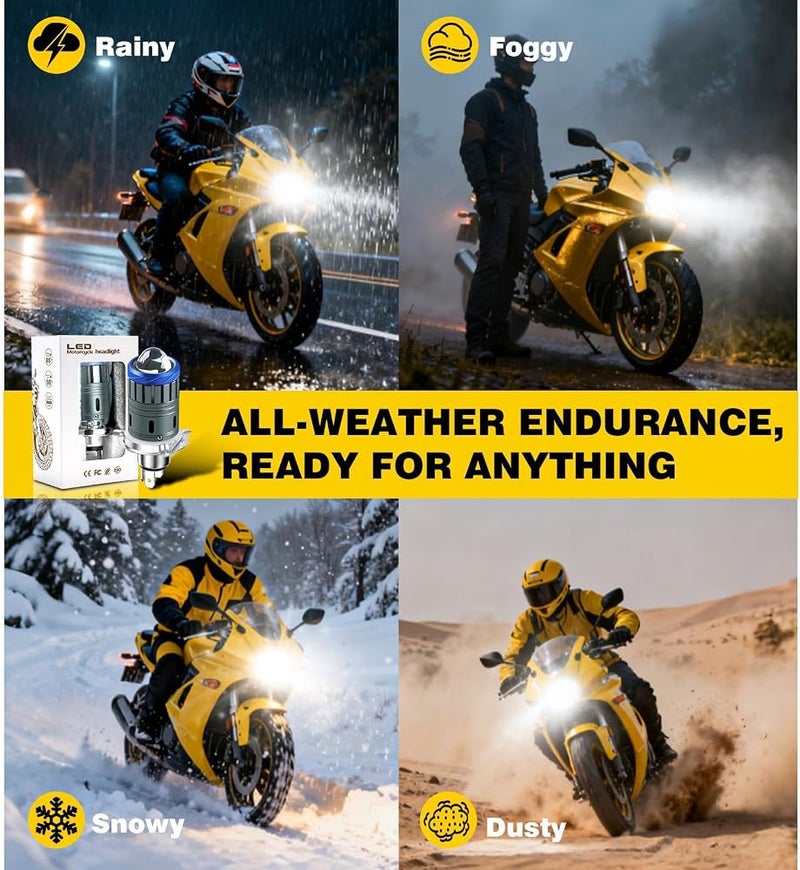 TERRIFI 2 Pack H4 LED Headlight Bulbs, Motorcycle 6000K White Hi Lo Beam, 26W Plug and Play IP65 Waterproof, Compatible with Most Bikes - Image 5