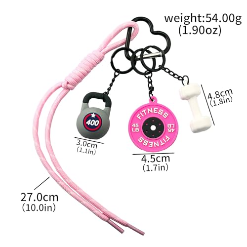 SORGERLY Gym Bag Charm Dumbbell Keychain - Pink Paracord Rope Barbell Kettlebell Charm Purse Tote Handbag Backpack Accessories - Fitness Lovers Gift for Women Men (pink) - Image 2
