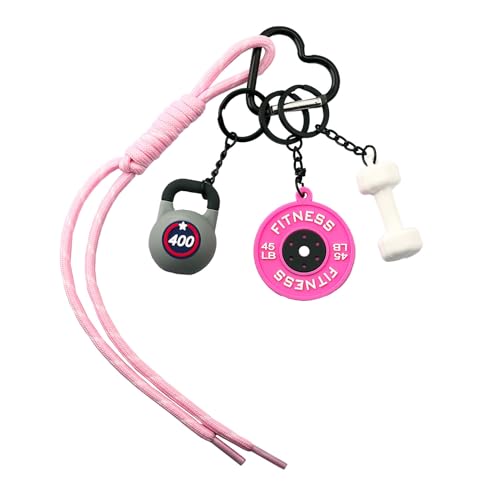 SORGERLY Gym Bag Charm Dumbbell Keychain - Pink Paracord Rope Barbell Kettlebell Charm Purse Tote Handbag Backpack Accessories - Fitness Lovers Gift for Women Men (pink) - Image 1