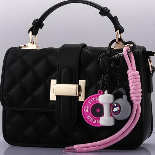SORGERLY Gym Bag Charm Dumbbell Keychain - Pink Paracord Rope Barbell Kettlebell Charm Purse Tote Handbag Backpack Accessories - Fitness Lovers Gift for Women Men (pink) - Image 3