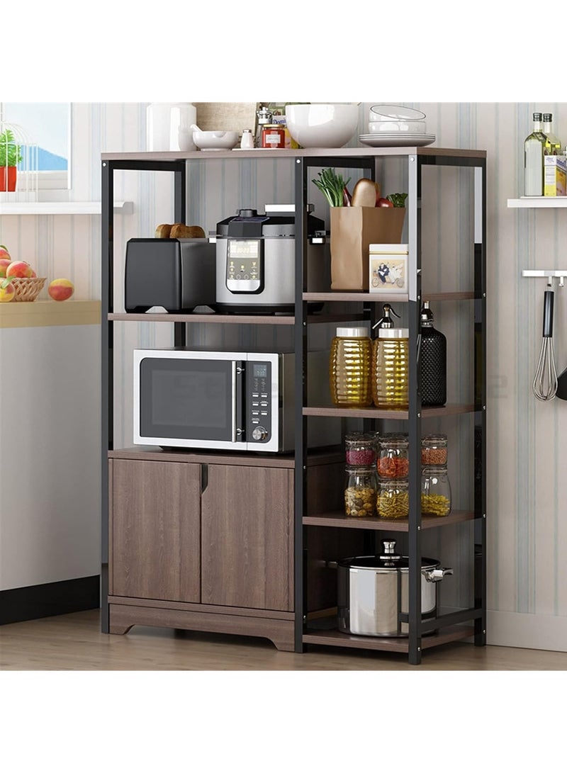 DubaiGallery خزانة المطبخ، رف المطبخ، رف طاولة المطبخ، حامل فرن ميكروويف مكون من 4 طبقات مع خزانة تخزين، رف تخزين مطبخ متعدد الطبقات للتوابل والأواني والخضروات والفواكه - Image 2