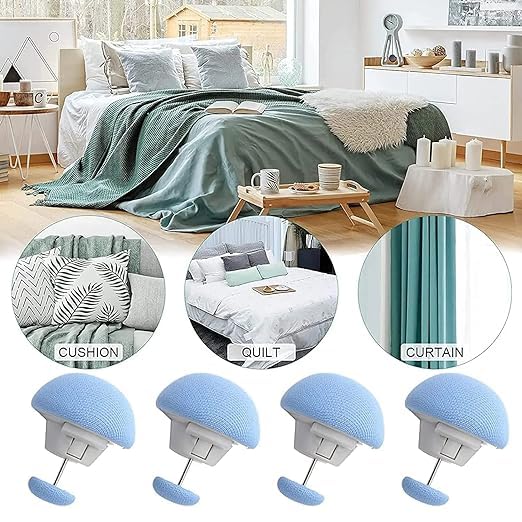 VATSHVI VATSHVI Duvet Clips Mushroom Quilt Fixing Pin for Bedding Accessories NonSlip Comforter Clips One Key to Unlock Duvet Clips Fasteners for Cushions Curtains Socks Blue Set of 4  - Image 3