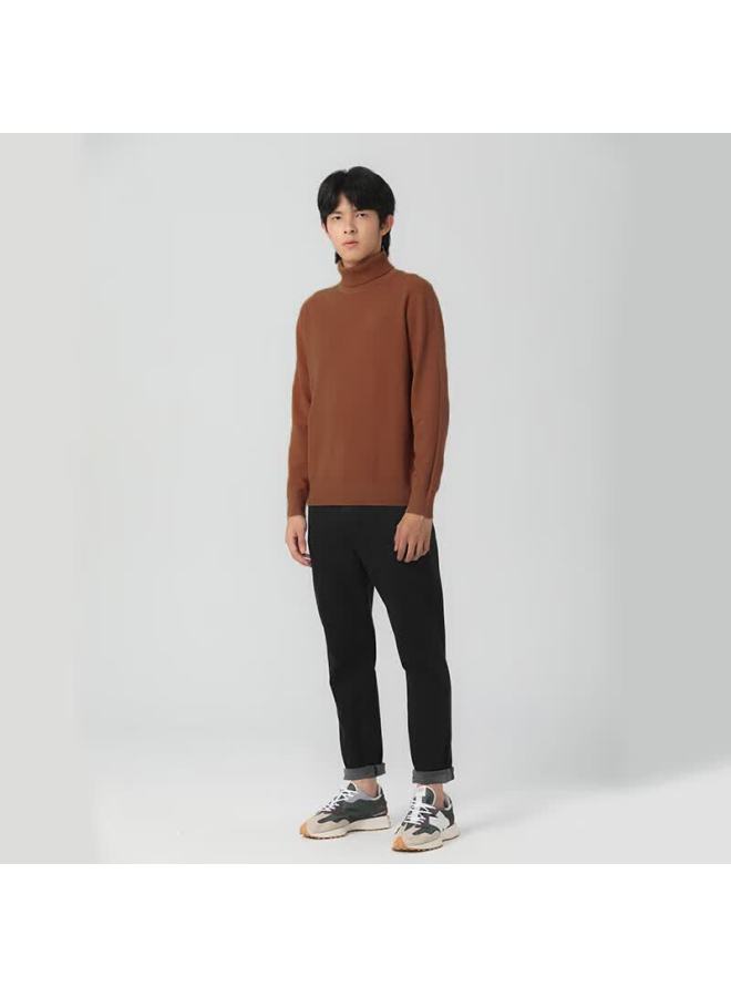 Markless Men's Autumn Winter Warm Turtleneck Knit Sweater Solid Color Base Shirt 2716 Danxia Red XL - Image 1