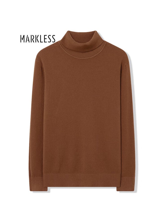 Markless Men's Autumn Winter Warm Turtleneck Knit Sweater Solid Color Base Shirt 2716 Danxia Red XL - Image 3