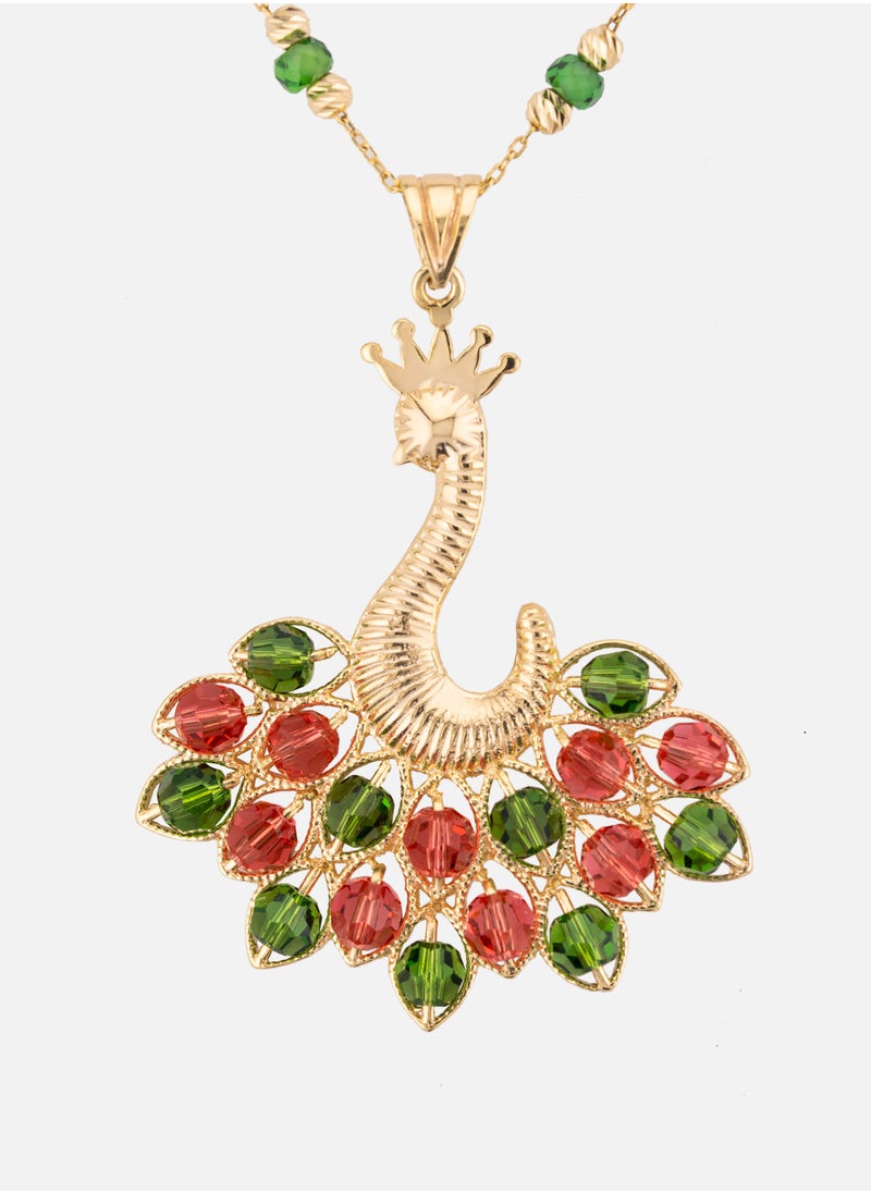 AAZ Jewellery L.L.C - Green/Red Queen Peacock 18k Gold Plated Silver Necklace - Image 1