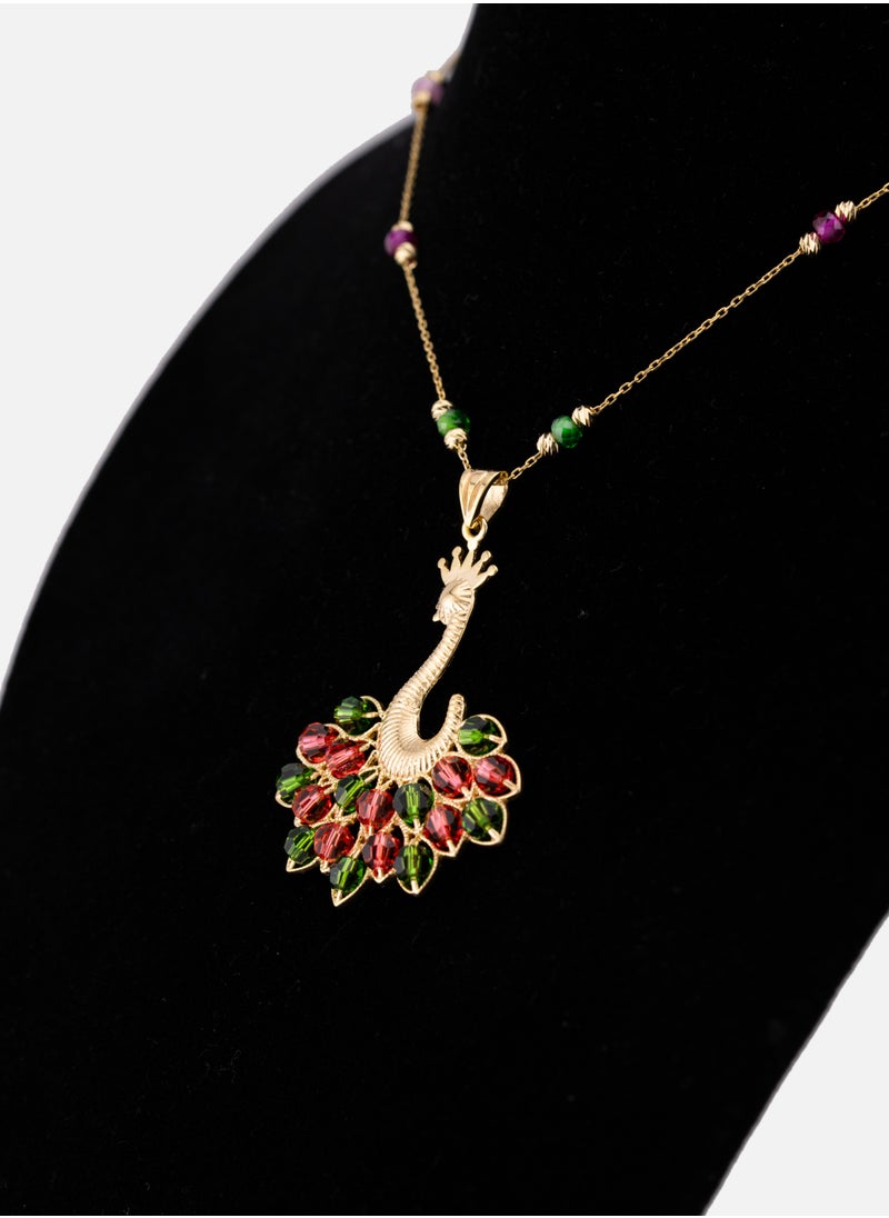 AAZ Jewellery L.L.C - Green/Red Queen Peacock 18k Gold Plated Silver Necklace - Image 1