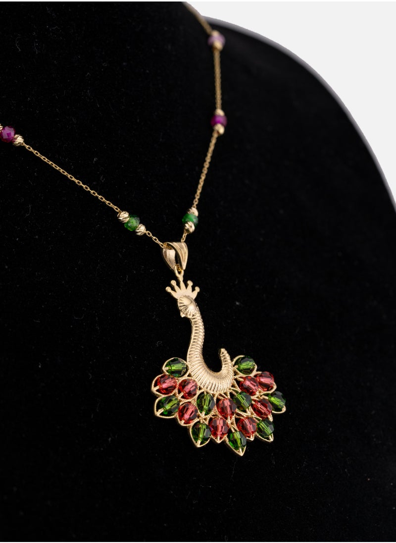 AAZ Jewellery L.L.C - Green/Red Queen Peacock 18k Gold Plated Silver Necklace - Image 1