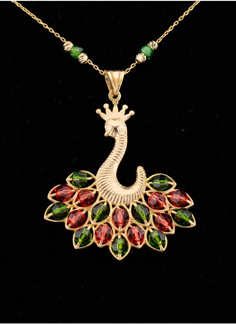 AAZ Jewellery L.L.C - Green/Red Queen Peacock 18k Gold Plated Silver Necklace - Image 1