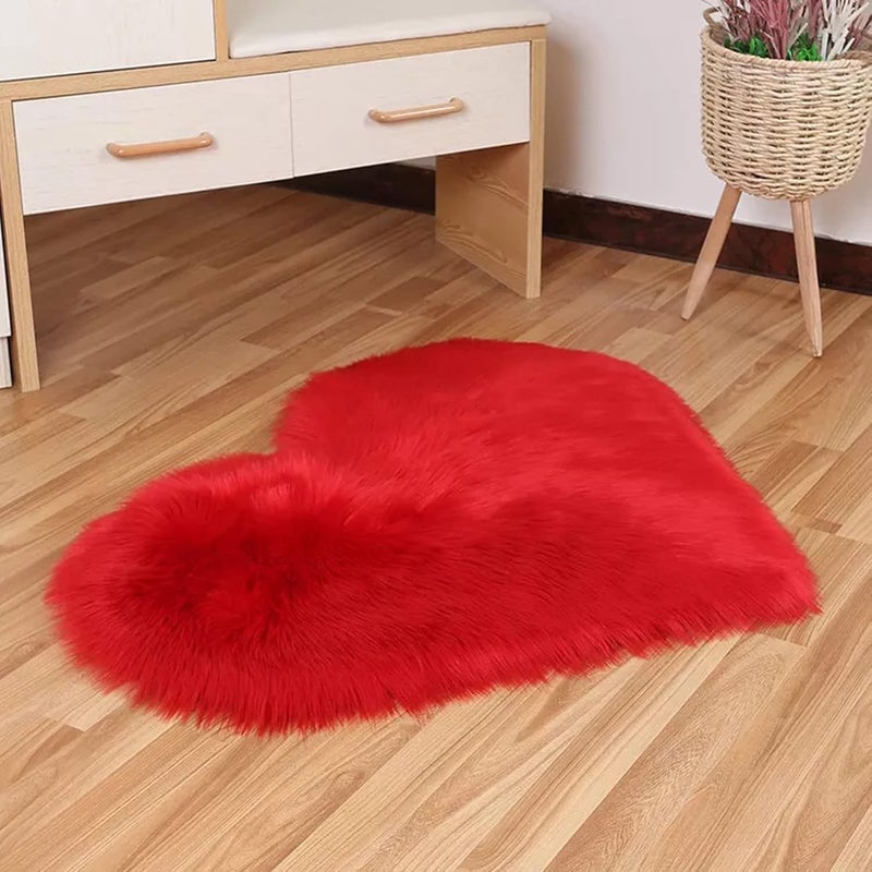 MEZON Love Heart Rugs Artificial Wool Sheepskin Hairy Carpet Soft Faux Floor Mat Fur Plain Fluffy Soft Area Rug for Living Bedroom 40x50 cm Multicolor - Image 2