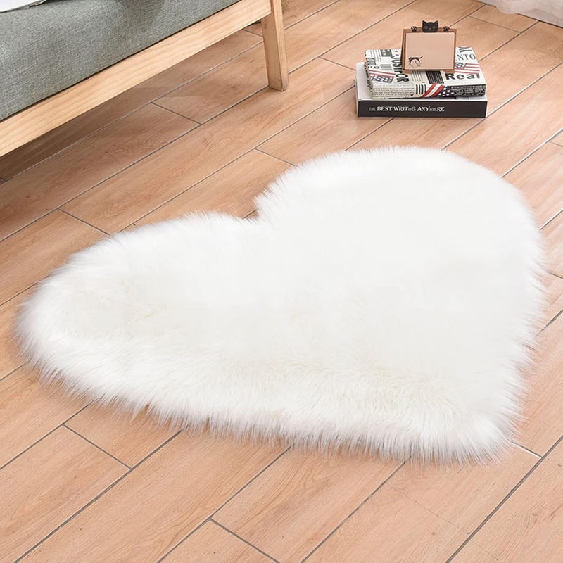 MEZON Love Heart Rugs Artificial Wool Sheepskin Hairy Carpet Soft Faux Floor Mat Fur Plain Fluffy Soft Area Rug for Living Bedroom 40x50 cm Multicolor - Image 5