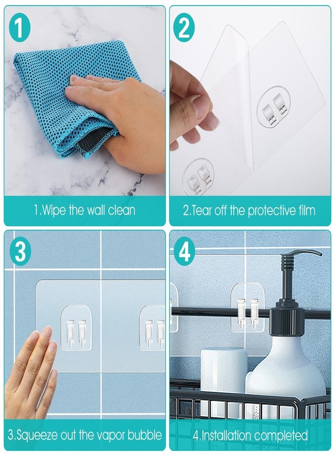 COMNICO 4 Pack Shower Caddy Adhesive Hooks Replacement, Strong Self-Adhesive Sticker No Drilling Waterproof Hanging Hooks for Bathroom Storage Shelves Kitchen Racks (Double Hook,Transparent) - Image 4