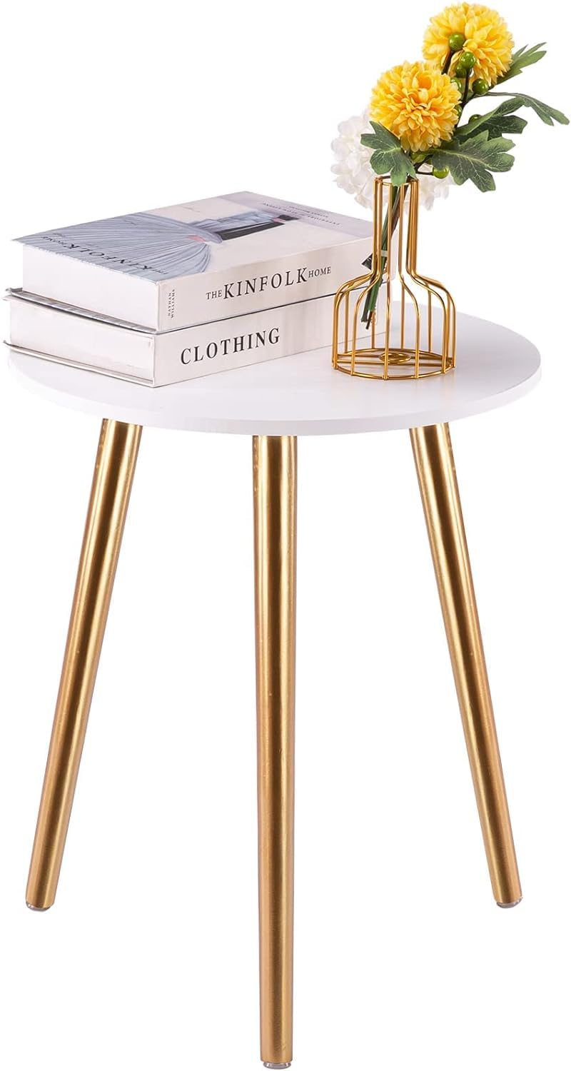 Apicizon Round Side Table Gold Nightstand End Table for Living Room Bedroom Home Decor Bedside Table with Gold Wood Legs 165 Inches