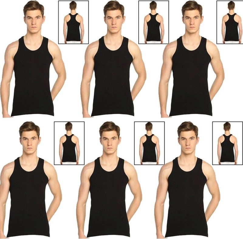 Belifanti Collection Men's Cotton 6 Pieces Black Sports Undershirt Set of 6  - Image 1