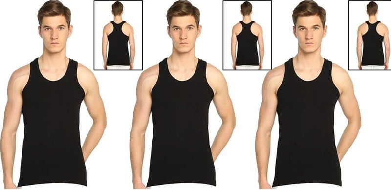 Belifanti Collection Men's Cotton 6 Pieces Black Sports Undershirt Set of 6  - Image 2