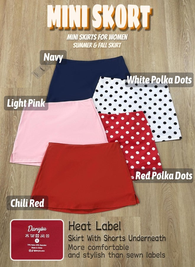 Danysu Mini Skorts for Women Skirt with Shorts Underneath Y2K Mini Skirt Low Rise Micro Skirt White Polka Dots M - Image 2