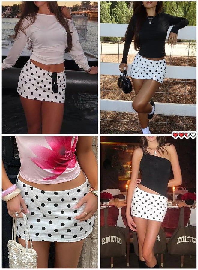 Danysu Mini Skorts for Women Skirt with Shorts Underneath Y2K Mini Skirt Low Rise Micro Skirt White Polka Dots M - Image 4