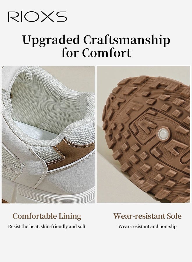 RIOXS Women's Athlesiure Shoes, Breathable Mesh Running Shoes, Anti-slip Womens Trainers, Anti-slip Lightweight Walking Shoes for Women, Athletic Sneaker for Ladies, Comfy Training Shoes for Workout Gym Hiking, Stylish Sneakers Pair with Casual Outfits Sportswear Jeans, White Khaki Tennis Shoe - Image 5