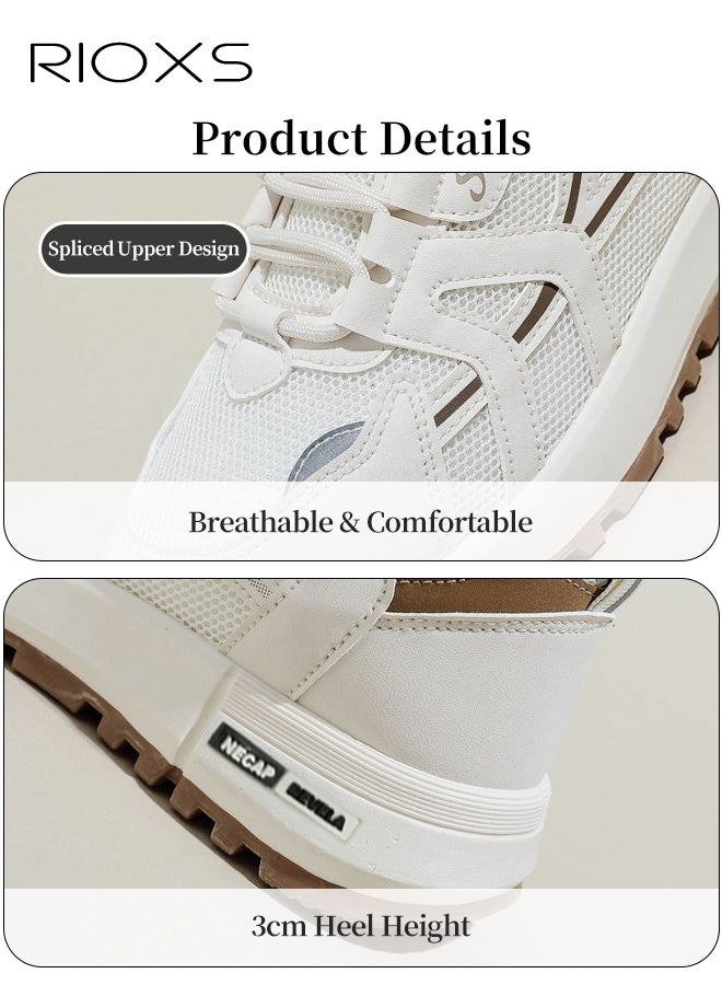 RIOXS Women's Athlesiure Shoes, Breathable Mesh Running Shoes, Anti-slip Womens Trainers, Anti-slip Lightweight Walking Shoes for Women, Athletic Sneaker for Ladies, Comfy Training Shoes for Workout Gym Hiking, Stylish Sneakers Pair with Casual Outfits Sportswear Jeans, White Khaki Tennis Shoe - Image 4