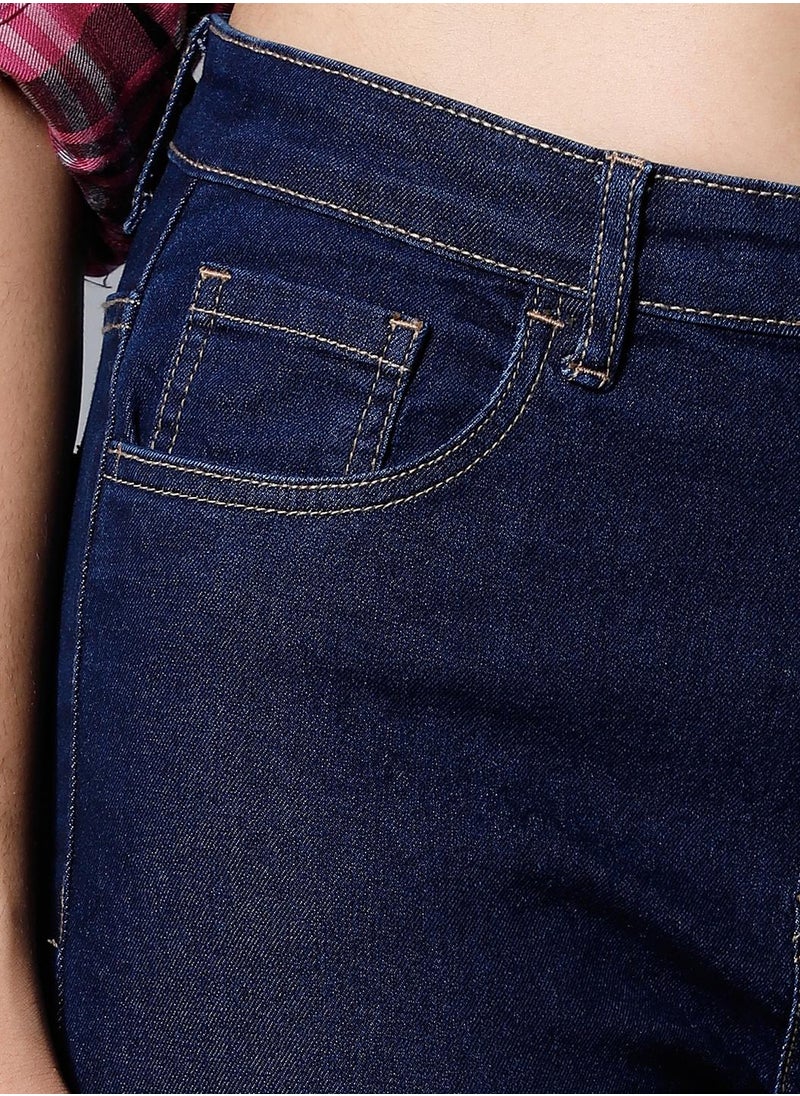 HIGH STAR Indigo High-Rise Low Distress Stretchable Jeans for Women, Straight Fit  - Image 5
