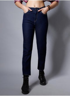 HIGH STAR Indigo High-Rise Low Distress Stretchable Jeans for Women, Straight Fit  - Image 2