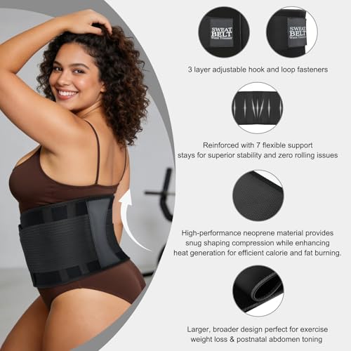 MORECOO Waist Trainer for Women - 9.75" Double Wrap Waist Trimmer & Sweat Band for Weight Loss, Tummy Control, Workout & Postpartum Recovery Neoprene Body Shaper Black - Image 2